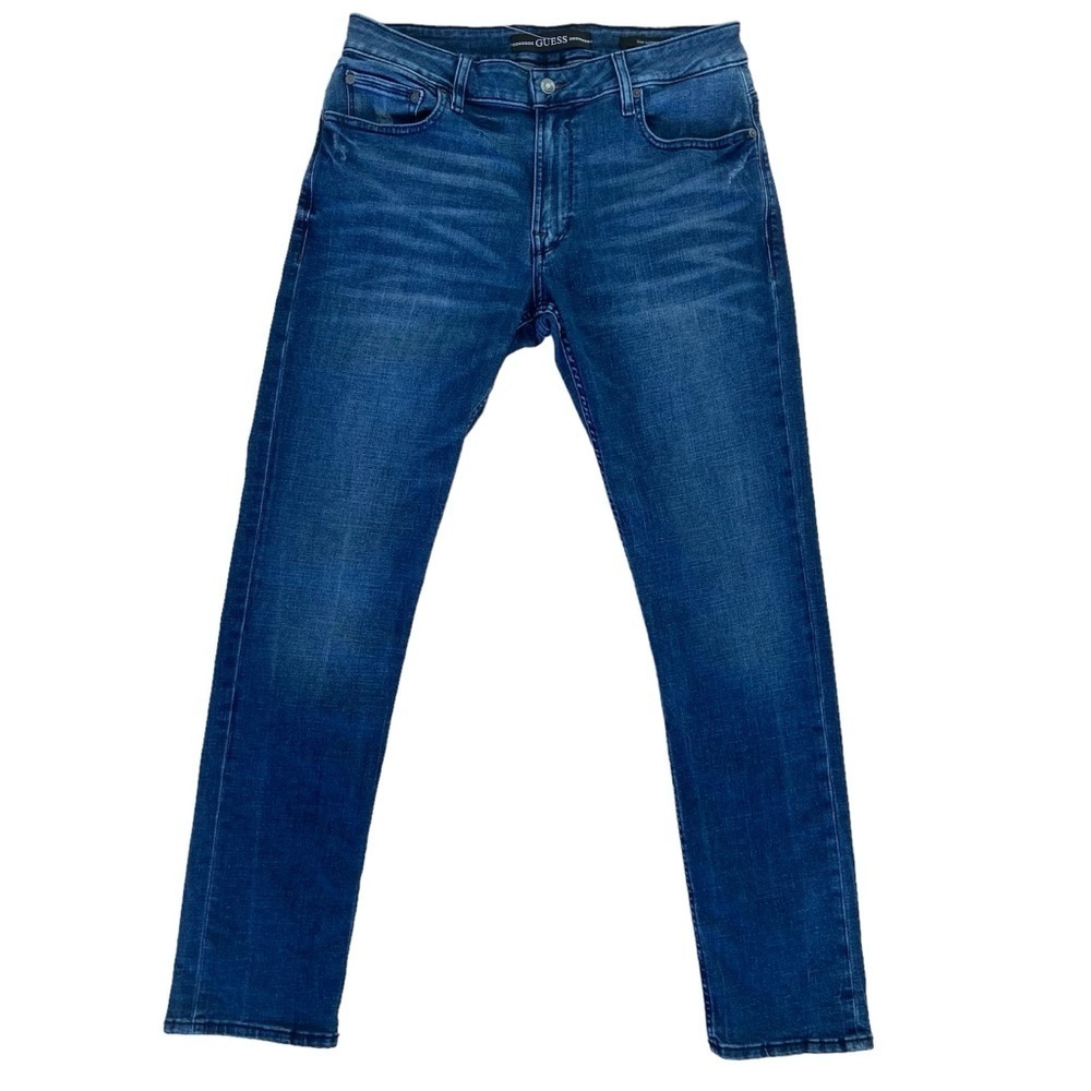 Guess men jeans eco slim tapered dark blue sustainable stretchy denim size 34
